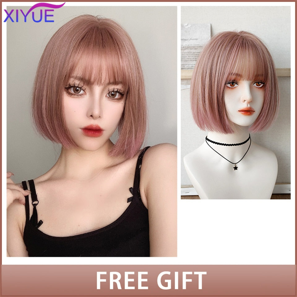 XIYUE Long Natural Wavy Platinum Blonde Wigs With Bangs Cosplay Party Lolita Synthetic Wigs for Women Heat Resistant Fiber