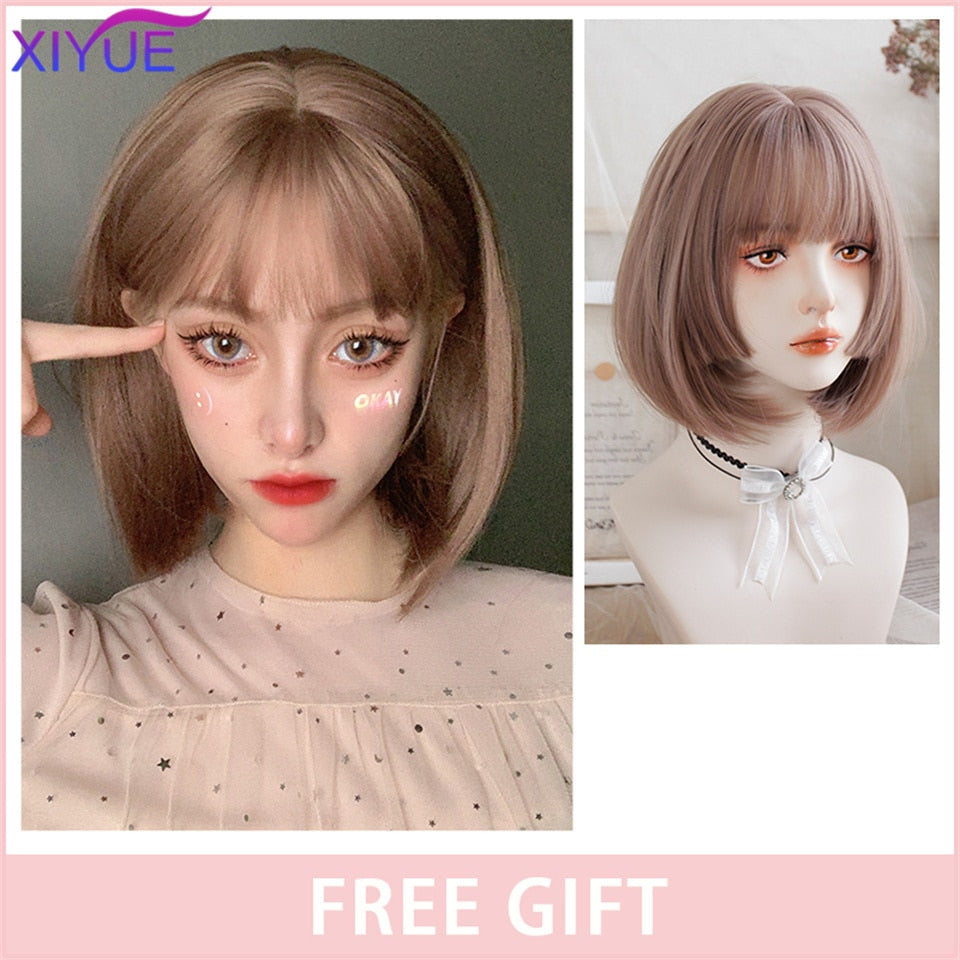 XIYUE Long Natural Wavy Platinum Blonde Wigs With Bangs Cosplay Party Lolita Synthetic Wigs for Women Heat Resistant Fiber