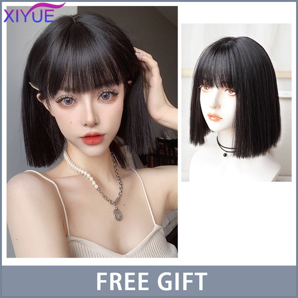 XIYUE Long Natural Wavy Platinum Blonde Wigs With Bangs Cosplay Party Lolita Synthetic Wigs for Women Heat Resistant Fiber