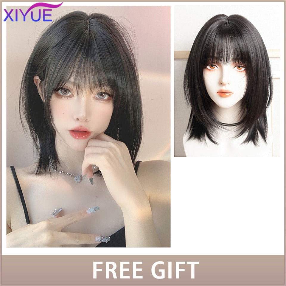 XIYUE Long Natural Wavy Platinum Blonde Wigs With Bangs Cosplay Party Lolita Synthetic Wigs for Women Heat Resistant Fiber