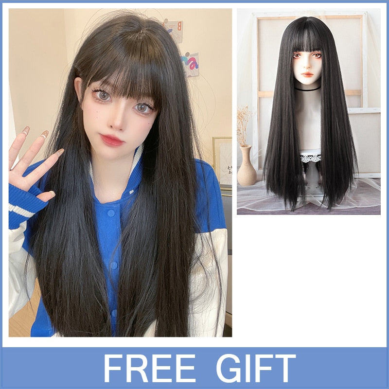 XIYUE Long Natural Wavy Platinum Blonde Wigs With Bangs Cosplay Party Lolita Synthetic Wigs for Women Heat Resistant Fiber