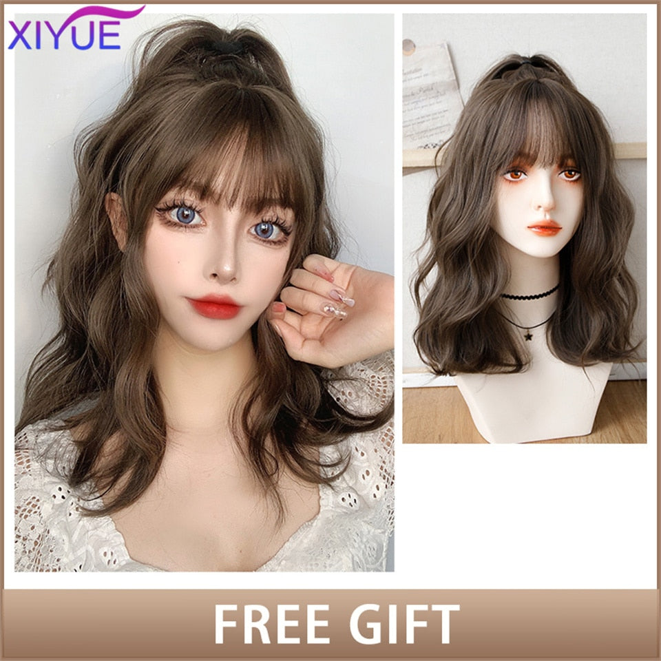 XIYUE Long Natural Wavy Platinum Blonde Wigs With Bangs Cosplay Party Lolita Synthetic Wigs for Women Heat Resistant Fiber