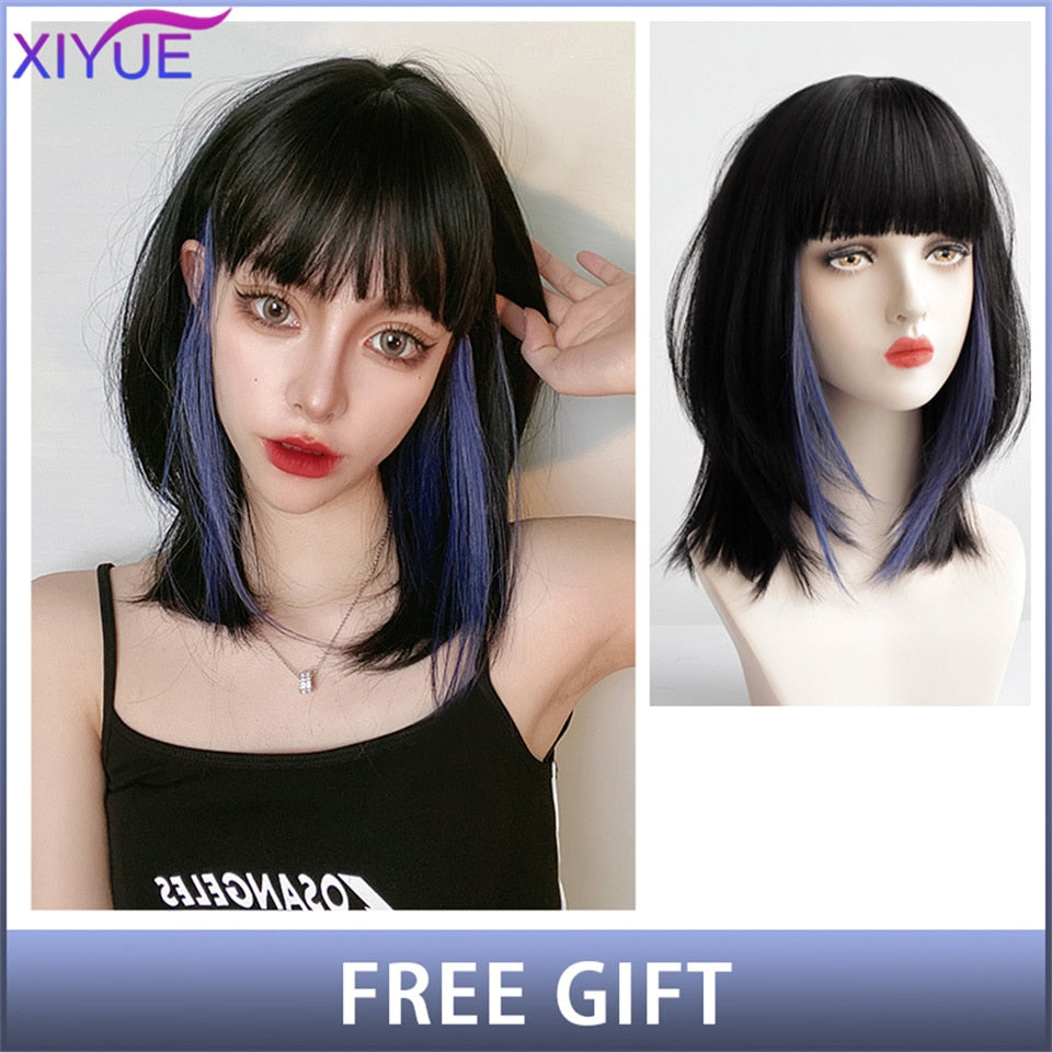 XIYUE Long Natural Wavy Platinum Blonde Wigs With Bangs Cosplay Party Lolita Synthetic Wigs for Women Heat Resistant Fiber