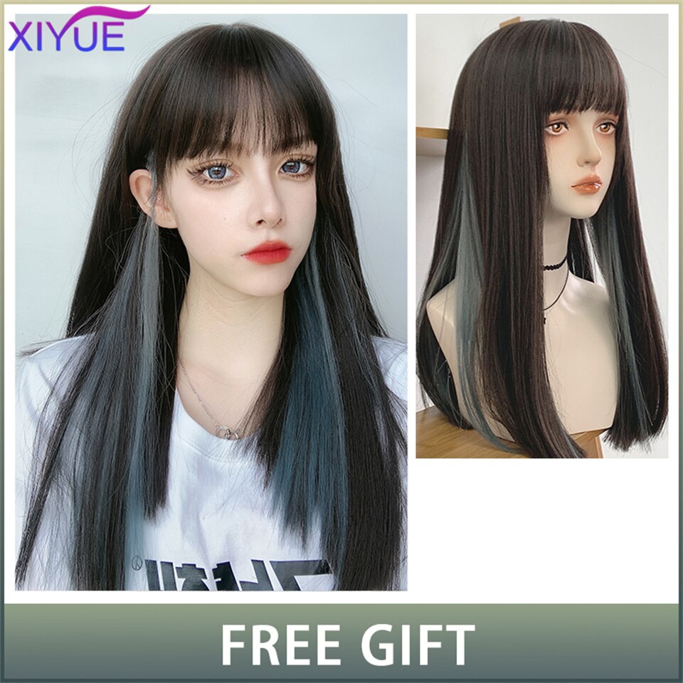 XIYUE Long Natural Wavy Platinum Blonde Wigs With Bangs Cosplay Party Lolita Synthetic Wigs for Women Heat Resistant Fiber