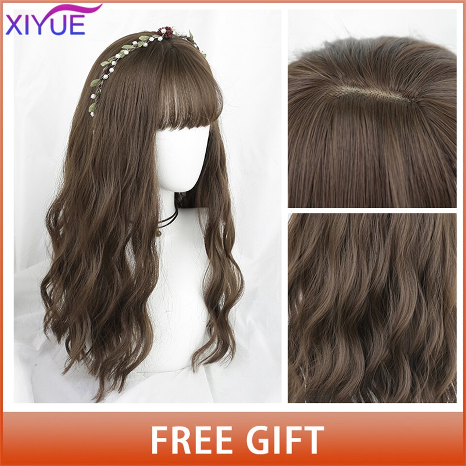 XIYUE Long Natural Wavy Platinum Blonde Wigs With Bangs Cosplay Party Lolita Synthetic Wigs for Women Heat Resistant Fiber