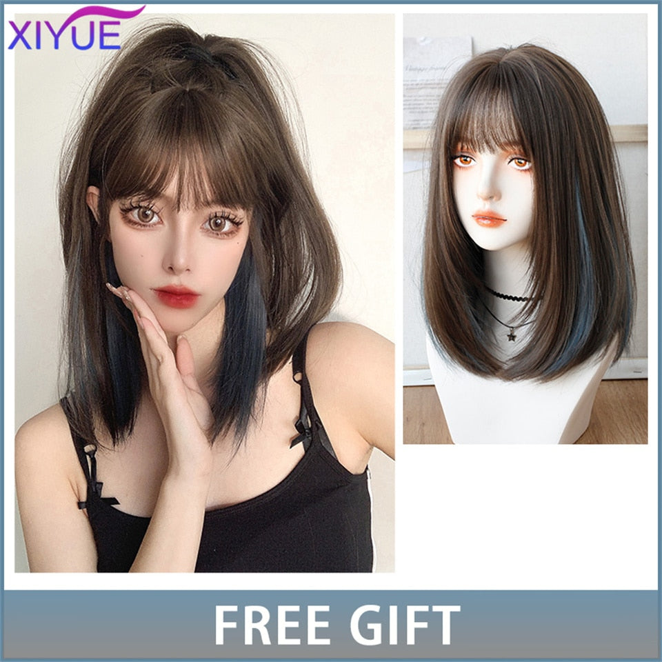 XIYUE Long Natural Wavy Platinum Blonde Wigs With Bangs Cosplay Party Lolita Synthetic Wigs for Women Heat Resistant Fiber