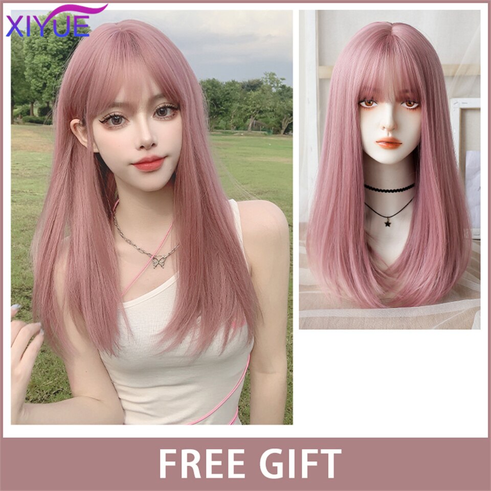 XIYUE Long Natural Wavy Platinum Blonde Wigs With Bangs Cosplay Party Lolita Synthetic Wigs for Women Heat Resistant Fiber