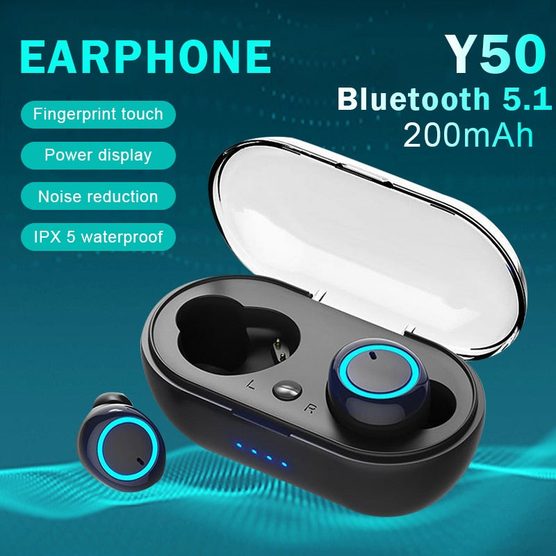 Y50 Bluetooth Earphone Outdoor Sports Wireless Headset 5.1 With Charging Bin Power Display Touch Control Headphone Earbuds