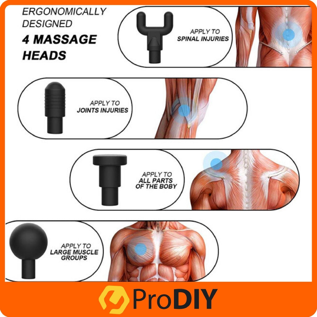 PRODIY 5 / 6 Speeds Muscle Massage Gun Handheld Deep Tissue Vibration Rechargeable Fascial