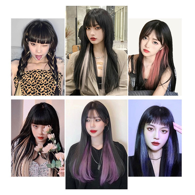 [ZOMI] Women Multicolor Hair Extension Wig Human Hair Piece Color Temporary Bangs Extension Clip Fake Hair Highlights Extensions Synthetic Clip Piece One Piece Patch